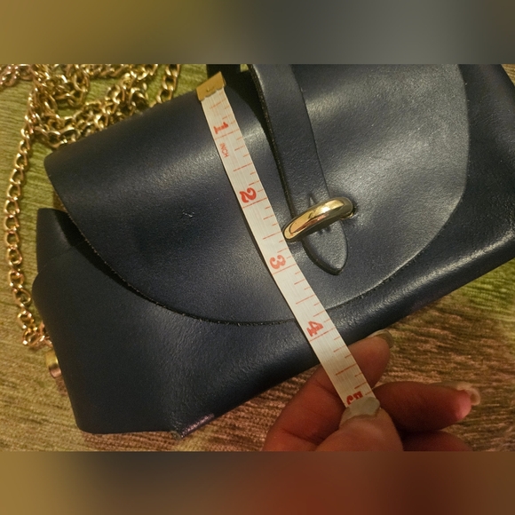 Pelle Navy Made In Italy Leather Gold Chain Mini Purse - Picture 13 of 13